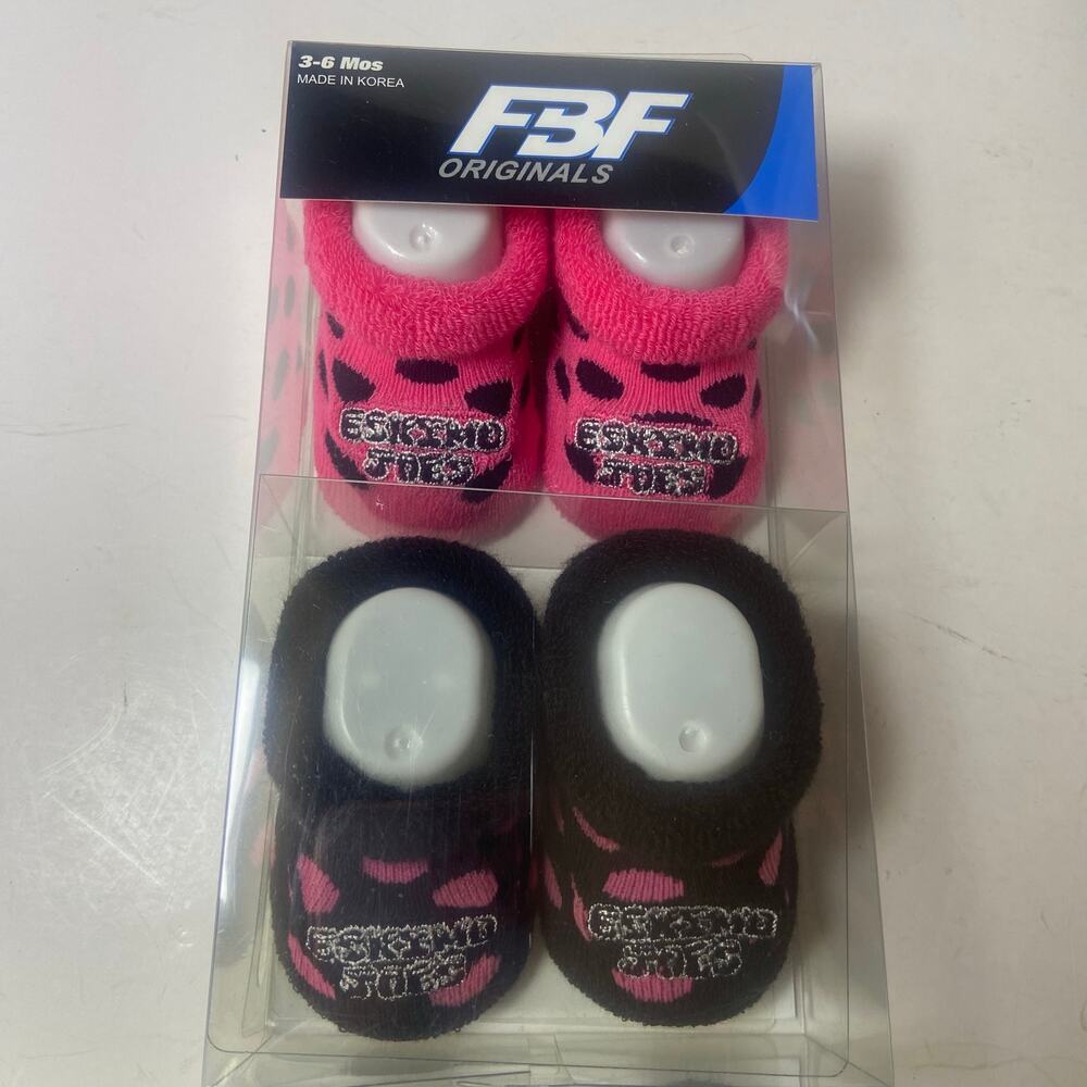 FBF Originals Eskimo Joe's Booties 2 Pack Polka Dot Pink Black 3-6 Months